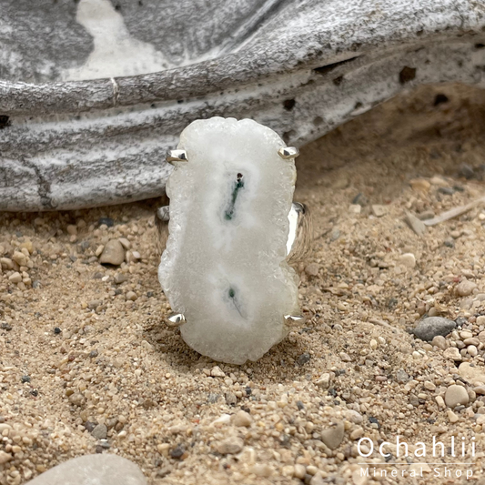 Anillo de plata de estalactita de cuarzo solar tamaño 62