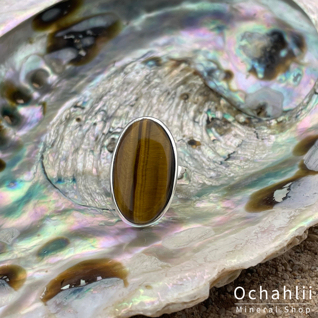 Anillo de plata con ojo de tigre talla 59